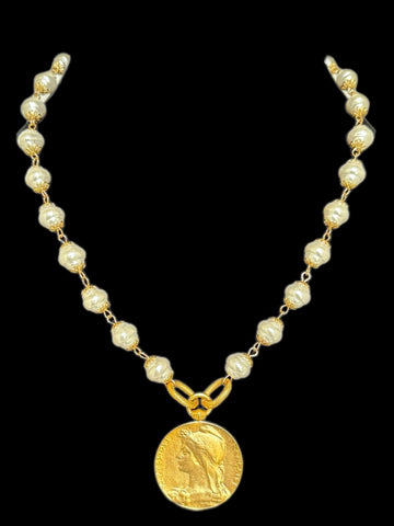 Rosary Bead Coin Necklace
