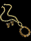 Vintage 1950 Circular Crystal Brooch with Matching Earrings