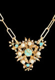 Vintage 1950 Turquoise & Pearl Brooch with Matching Earrings