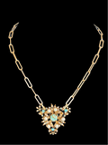 Vintage 1950 Turquoise & Pearl Brooch with Matching Earrings