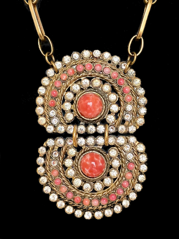 Vintage 1930s Coral Cabochon Duette Clips